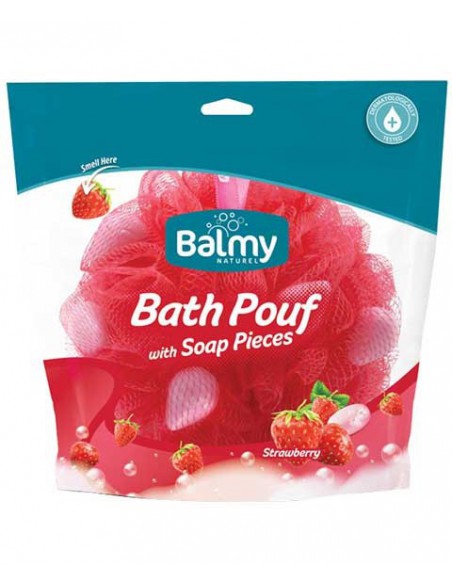 Bath Pouf With Strawberry Soap Pieces Bath Pouf With Strawberry Soap Pieces