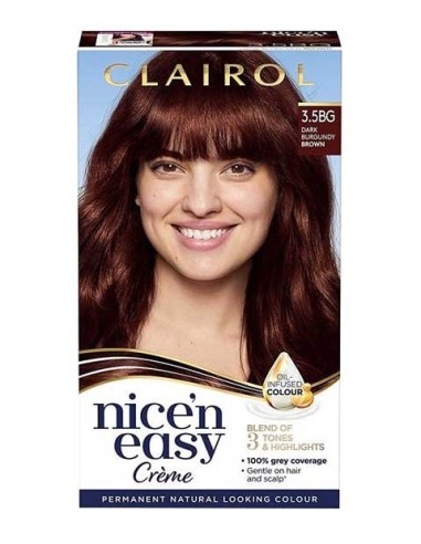 Nice N Easy Creme Permanent Colour 3.5BG Dark Burgundy Brown Nice N Easy Creme Permanent Colour 3.5BG Dark Burgundy Brown