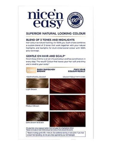 Nice N Easy Creme Permanent Colour 3.5BG Dark Burgundy Brown Nice N Easy Creme Permanent Colour 3.5BG Dark Burgundy Brown