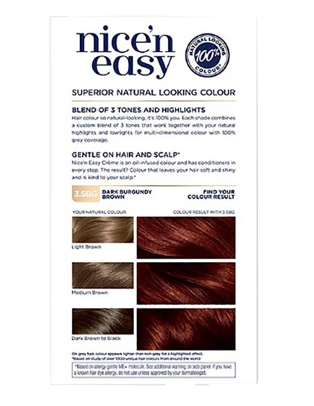 Nice N Easy Creme Permanent Colour 3.5BG Dark Burgundy Brown Nice N Easy Creme Permanent Colour 3.5BG Dark Burgundy Brown