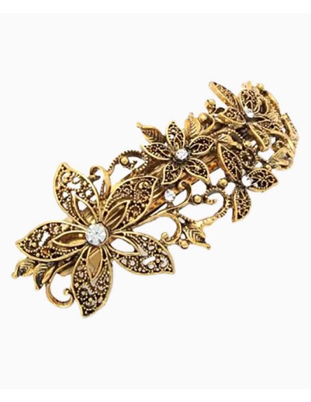 Vintage Style Gilt Crystal Filligree Flower Barrette 5333 Vintage Style Gilt Crystal Filligree Flower Barrette 5333