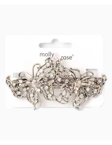 Vintage Style Double Butterfly Crystal Barrette 4224
