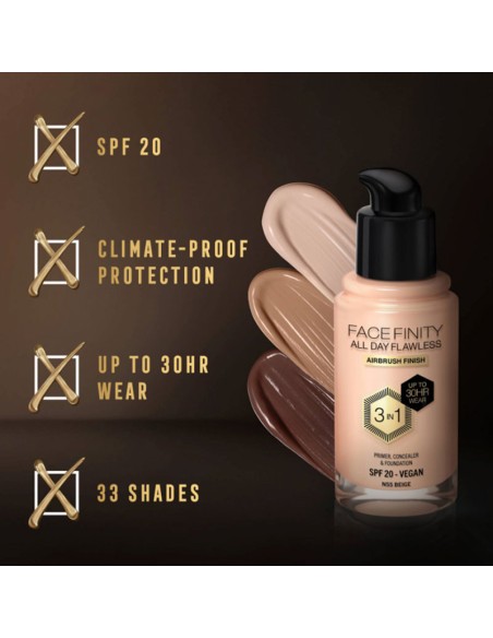 Max Factor Facefinity All Day Flawless 3 In 1 Vegan Foundation Max Factor Facefinity All Day Flawless 3 In 1 Vegan Foundation