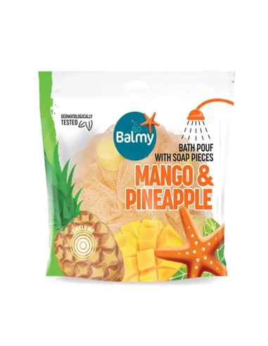 Balmy Naturel Bath Pouf With Mango And Pineapple Soap Pieces