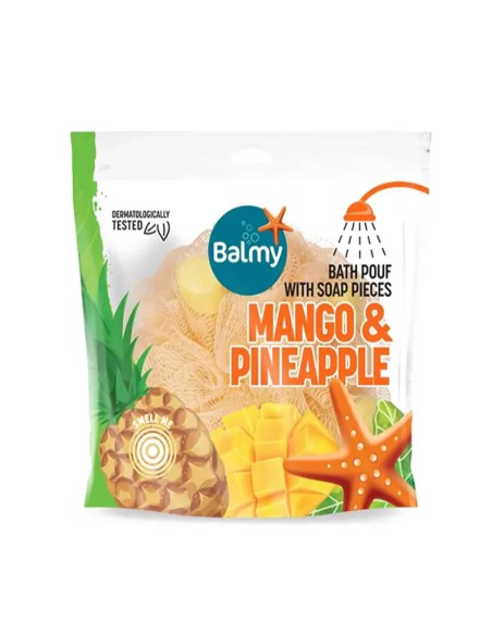 Balmy Naturel Bath Pouf With Mango And Pineapple Soap Pieces