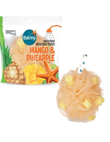 Balmy Naturel Bath Pouf With Mango And Pineapple Soap Pieces