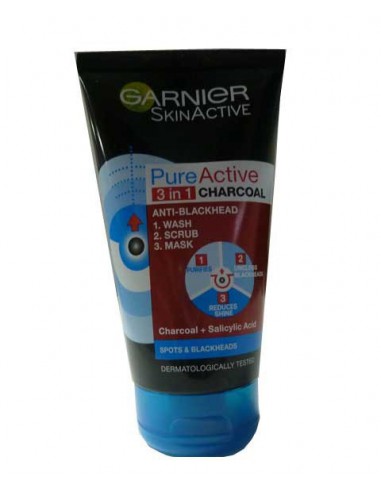 Skin Active Pure Active 3 In 1 Charcoal Wash